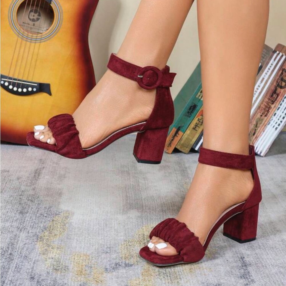 Elegant Burgundy Block Heel Sandals
